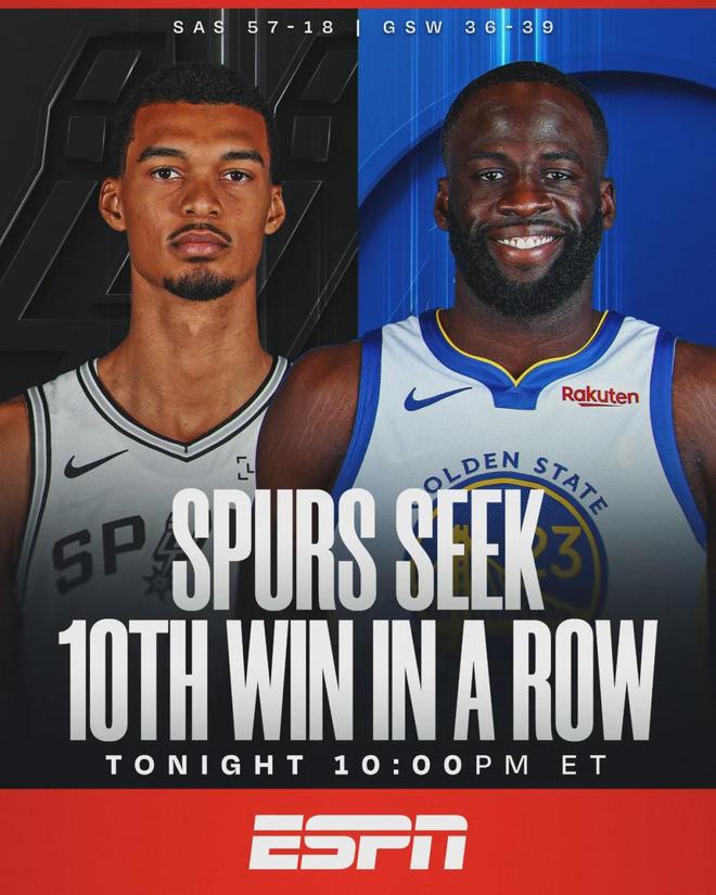 文班亚马狂砍41分18板 马刺大胜勇士创队史纪录